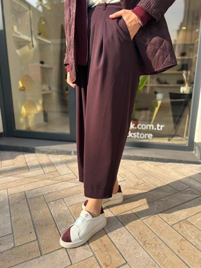 26FW318 Pileli Kadın Pantolon Mürdüm