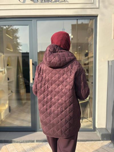 26FW605 Kapüşonlu Kadın Ceket Mürdüm