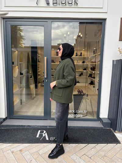 26FW613 Çin Düğmeli Kadın Ceket Haki Yeşil