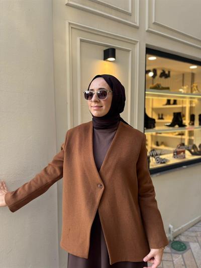 26FW618 Tek Düğmeli Kadın Ceket Camel