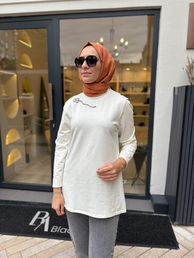 26FWBLZ0001 Taş İşlemeli Sune Kadın Bluz Beyaz