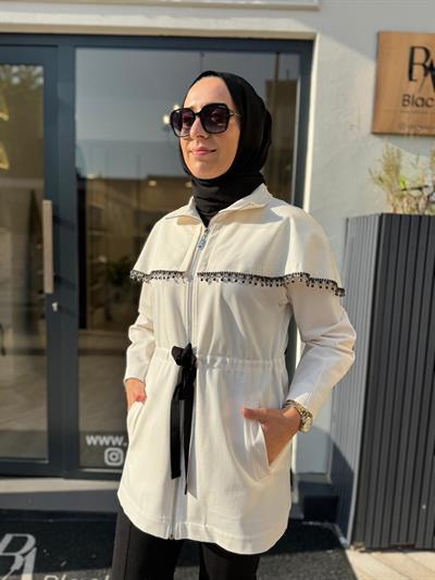 26FWCEK0002 Boncuk İşleme Cara Kadın Ceket Ekru