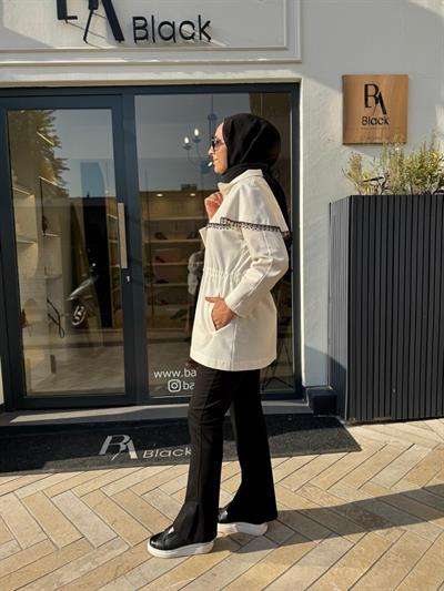 26FWCEK0002 Boncuk İşleme Cara Kadın Ceket Ekru