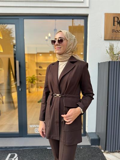 26FWCEK0030 Kemer Detaylı Elena Kadın Ceket Kahve
