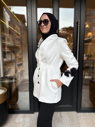26FWCEK0036 İşlemeli Bolly Kadın Ceket Beyaz