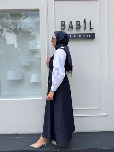 26FWELB0002 Düğme Detaylı Kadın Elbise Lacivert