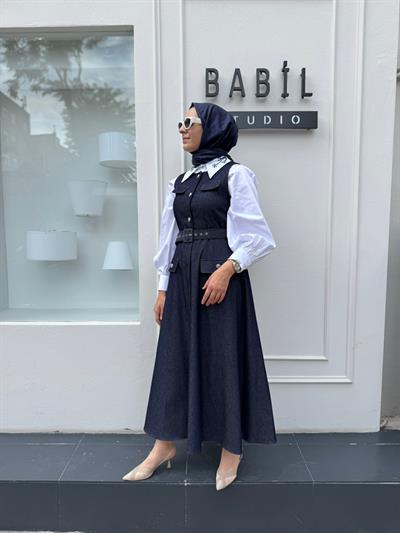 26FWELB0002 Düğme Detaylı Kadın Elbise Lacivert