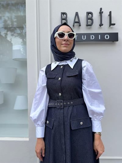 26FWELB0002 Düğme Detaylı Kadın Elbise Lacivert