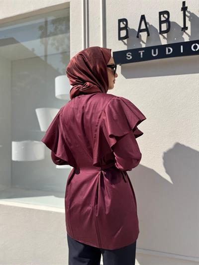 26FWGOM0007 Düğme Detaylı Kadın Gömlek Bordo