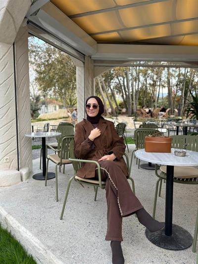 26FWPNT0019 Zincir Detay Douglas Kadın Pantolon Kahve
