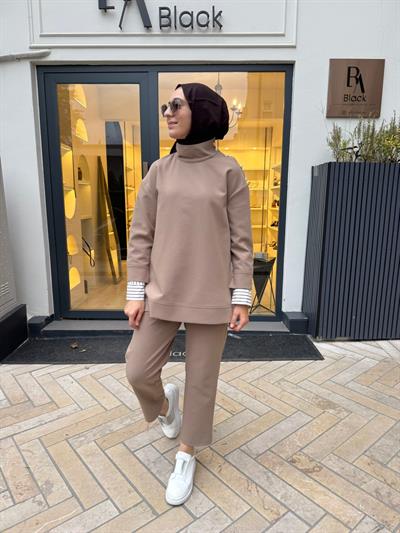 26FWSWE0003 Düğme Detay Aster Kadın Takım Bej