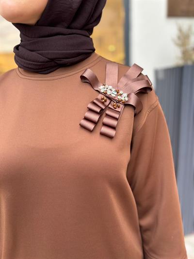 26FWSWE0004 Darel Yaka İşleme Kadın Sweat Kahve