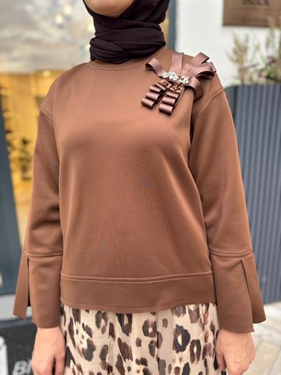 26FWSWE0004 Darel Yaka İşleme Kadın Sweat Kahve