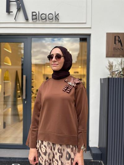 26FWSWE0004 Darel Yaka İşleme Kadın Sweat Kahve
