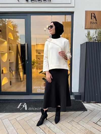 26FWSWE0006 Omzu İşlemeli Valde Kadın Sweat Krem