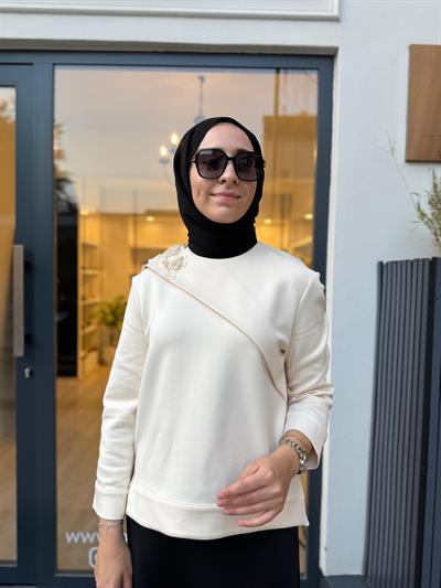 26FWSWE0006 Omzu İşlemeli Valde Kadın Sweat Krem