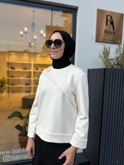 26FWSWE0006 Omzu İşlemeli Valde Kadın Sweat Krem