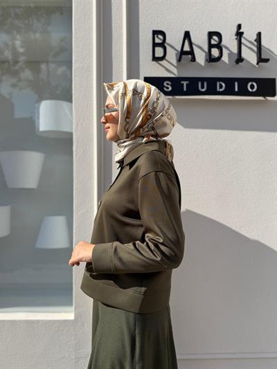 26FWSWE0011 Düğme Detaylı Kadın Sweat Haki Yeşil