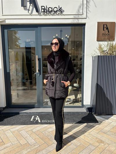 26FWYLK0001 Kürk Yakalı Ruth Kadın Yelek Siyah