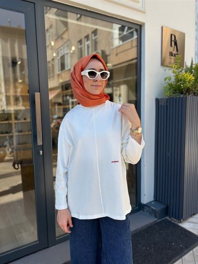 26SS216 Nakışlı Kadın Sweat Beyaz