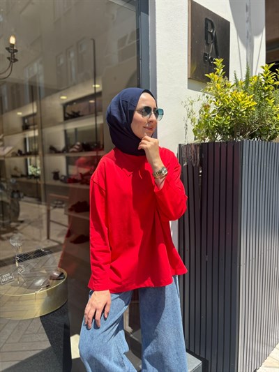 26SS216 Nakışlı Kadın Sweat Kırmızı