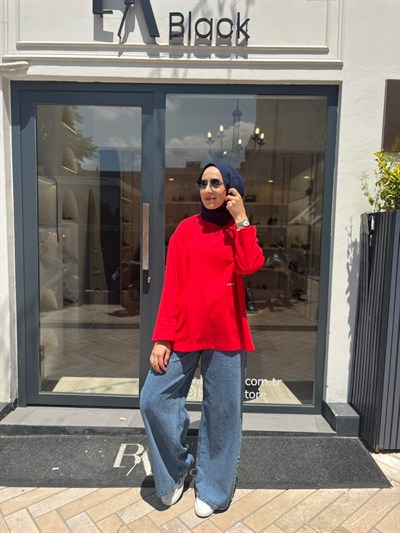 26SS216 Nakışlı Kadın Sweat Kırmızı