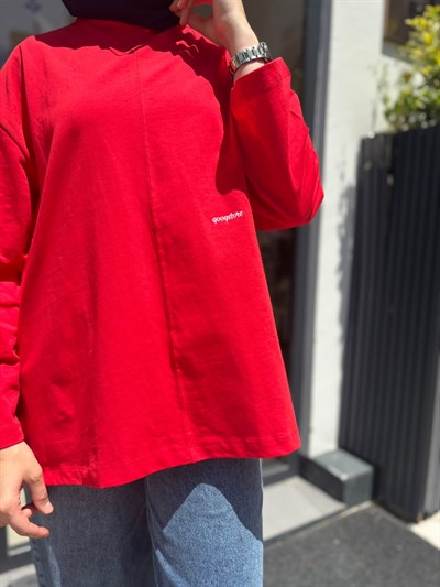 26SS216 Nakışlı Kadın Sweat Kırmızı