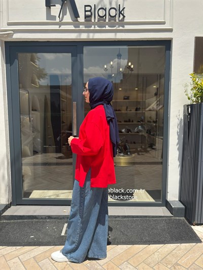 26SS216 Nakışlı Kadın Sweat Kırmızı