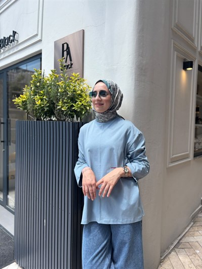 26SS216 Nakışlı Kadın Sweat Mavi