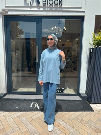 26SS216 Nakışlı Kadın Sweat Mavi