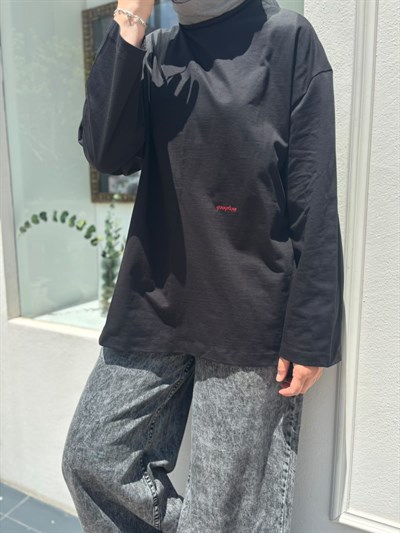 26SS216 Nakışlı Kadın Sweat Siyah