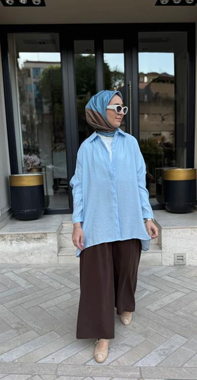 26SS233 Yarasa Kol Kadın Gömlek Bebek Mavi