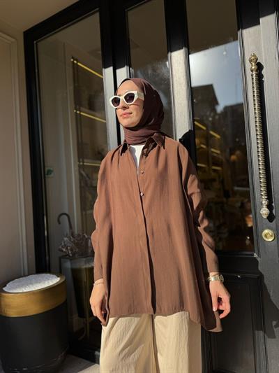 26SS233 Yarasa Kol Kadın Gömlek Kahve
