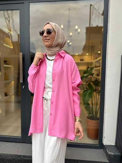 26SS233 Yarasa Kol Kadın Gömlek Pudra Pembe