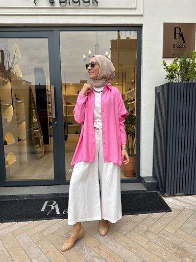 26SS233 Yarasa Kol Kadın Gömlek Pudra Pembe