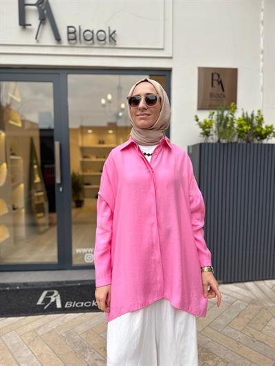 26SS233 Yarasa Kol Kadın Gömlek Pudra Pembe