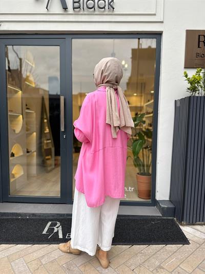 26SS233 Yarasa Kol Kadın Gömlek Pudra Pembe