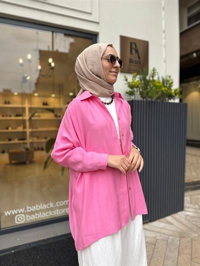 26SS233 Yarasa Kol Kadın Gömlek Pudra Pembe