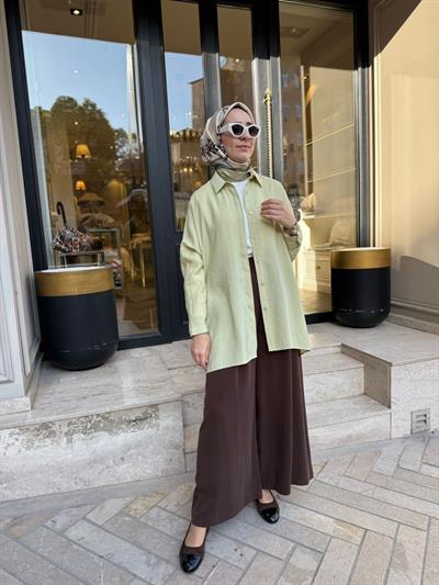 26SS233 Yarasa Kol Kadın Gömlek Yeşil