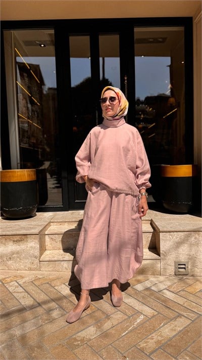 26SS250 Sasha Keten Kadın Takım Pudra Pembe