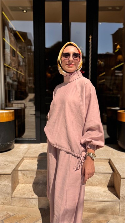 26SS250 Sasha Keten Kadın Takım Pudra Pembe