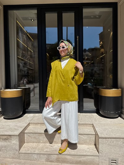 26SS619 Elix Linen Kadın Kimono Hardal Sarısı