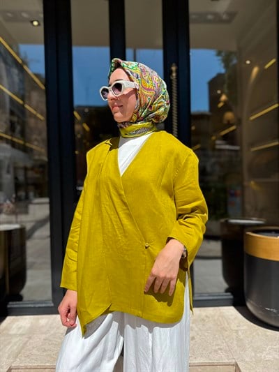 26SS619 Elix Linen Kadın Kimono Hardal Sarısı