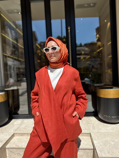 26SS619 Elix Linen Kadın Kimono Kiremit