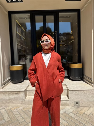 26SS619 Elix Linen Kadın Kimono Kiremit