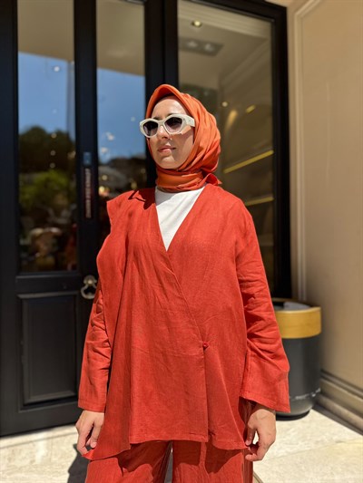 26SS619 Elix Linen Kadın Kimono Kiremit