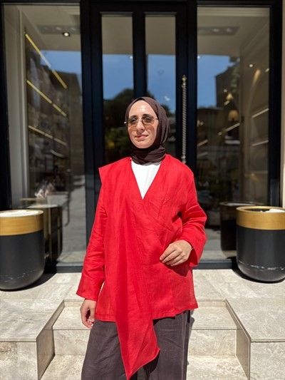 26SS619 Elix Linen Kadın Kimono Kırmızı