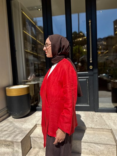 26SS619 Elix Linen Kadın Kimono Kırmızı