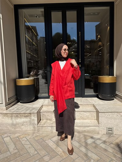 26SS619 Elix Linen Kadın Kimono Kırmızı