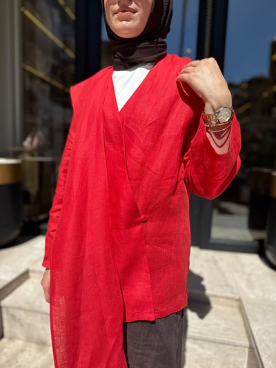 26SS619 Elix Linen Kadın Kimono Kırmızı